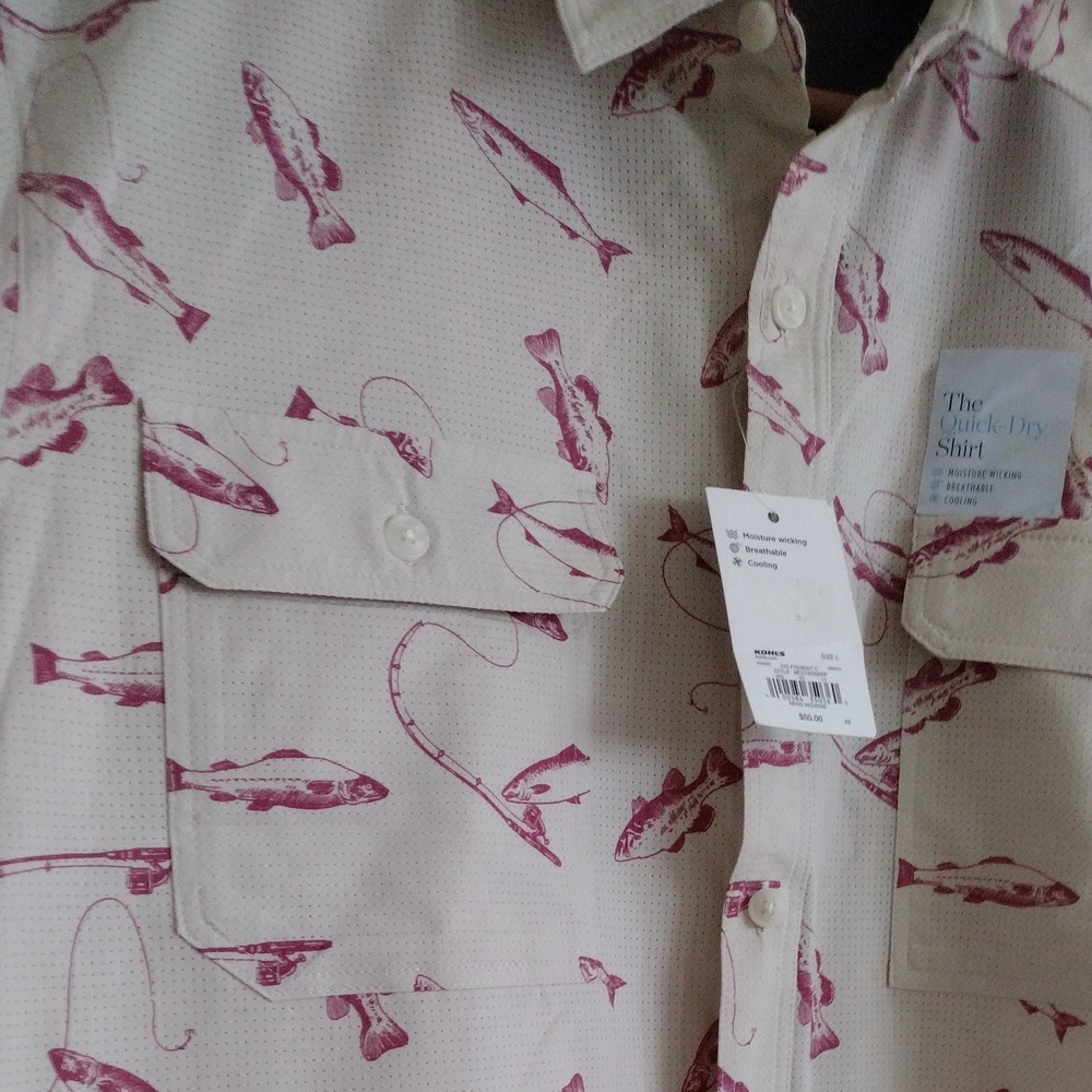 2/$30 Croft & Barrow Men's Cream Fish Print Shirt